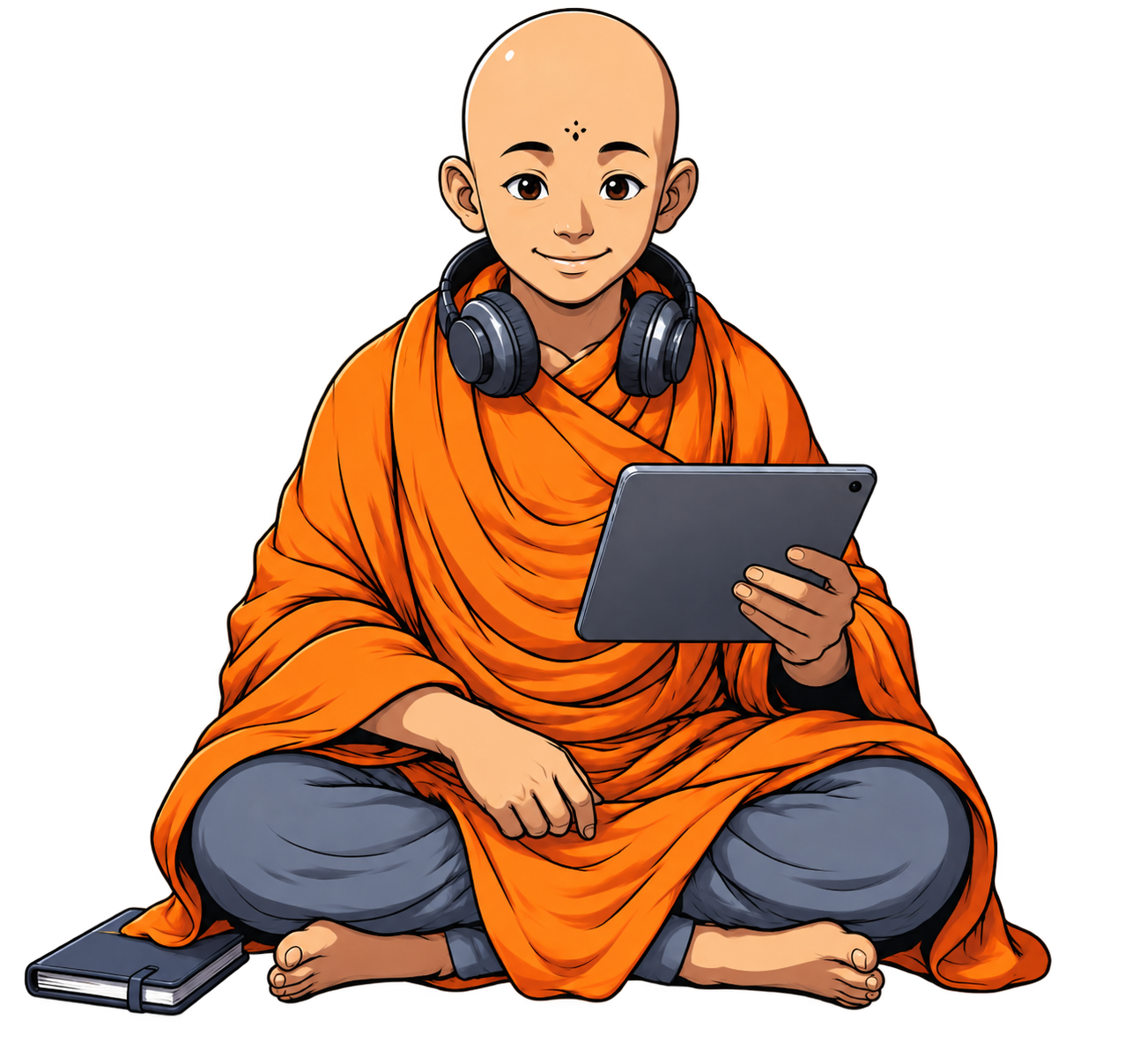 Monk external collaborator working with a tablet